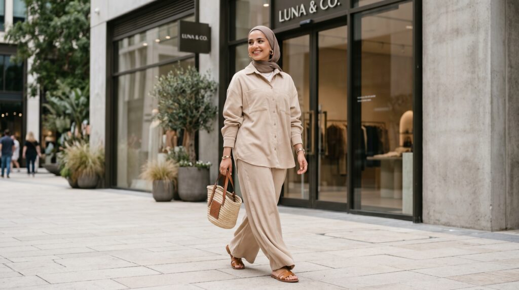 elegant modest fashion model wearing 202606222348
